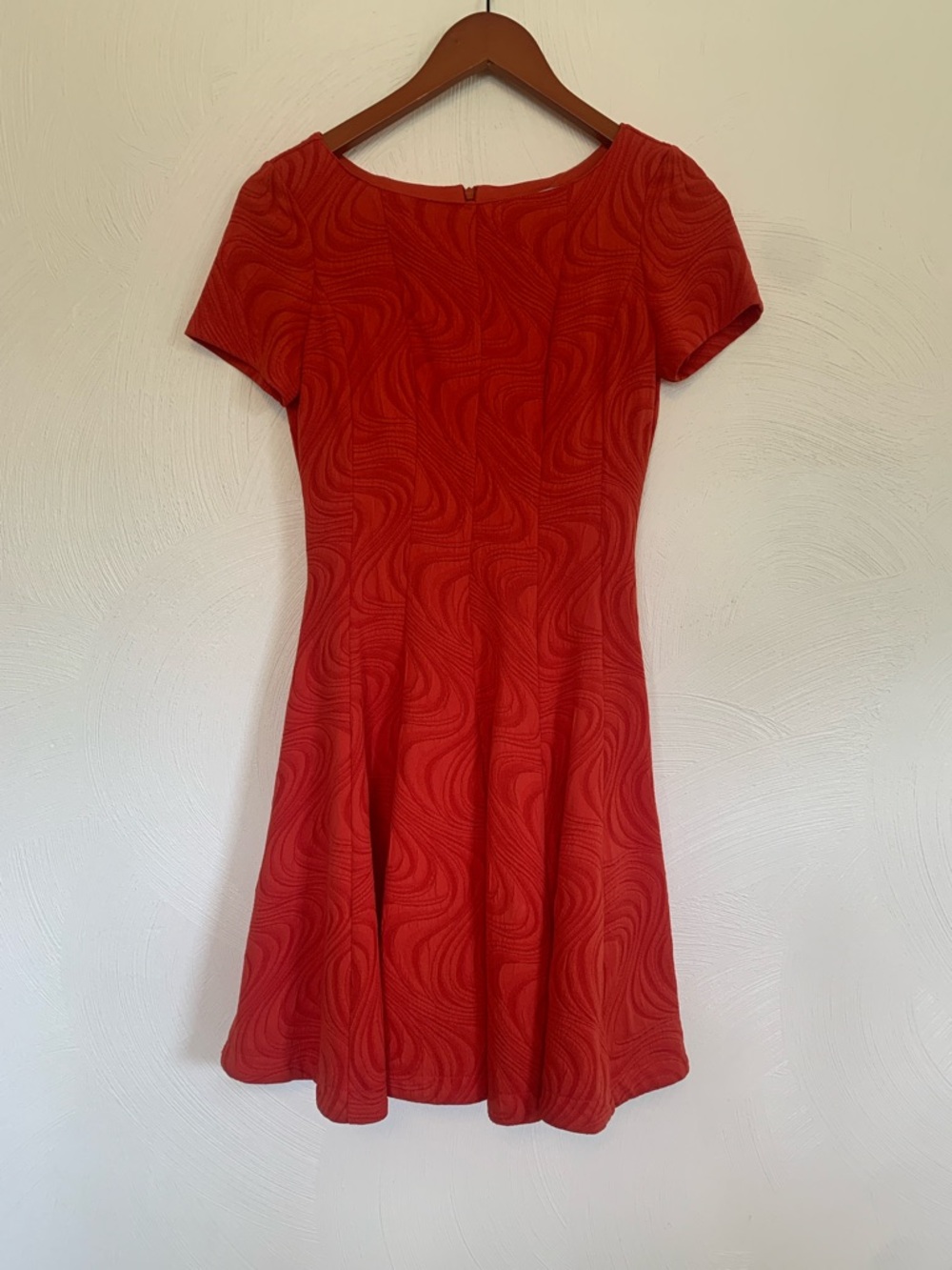Burnt Orange Textured Short-Sleeve Fit & Flare Dress